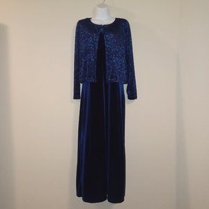 2 piece set: Dark Blue Velvet - Jacket and Maxi Dress